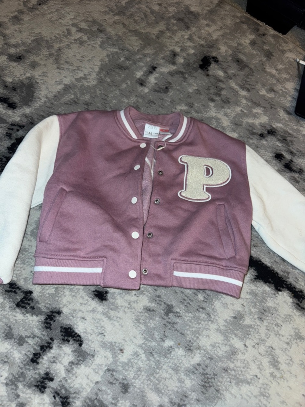 Zara Mauve and Cream Cropped Varsity Jacket